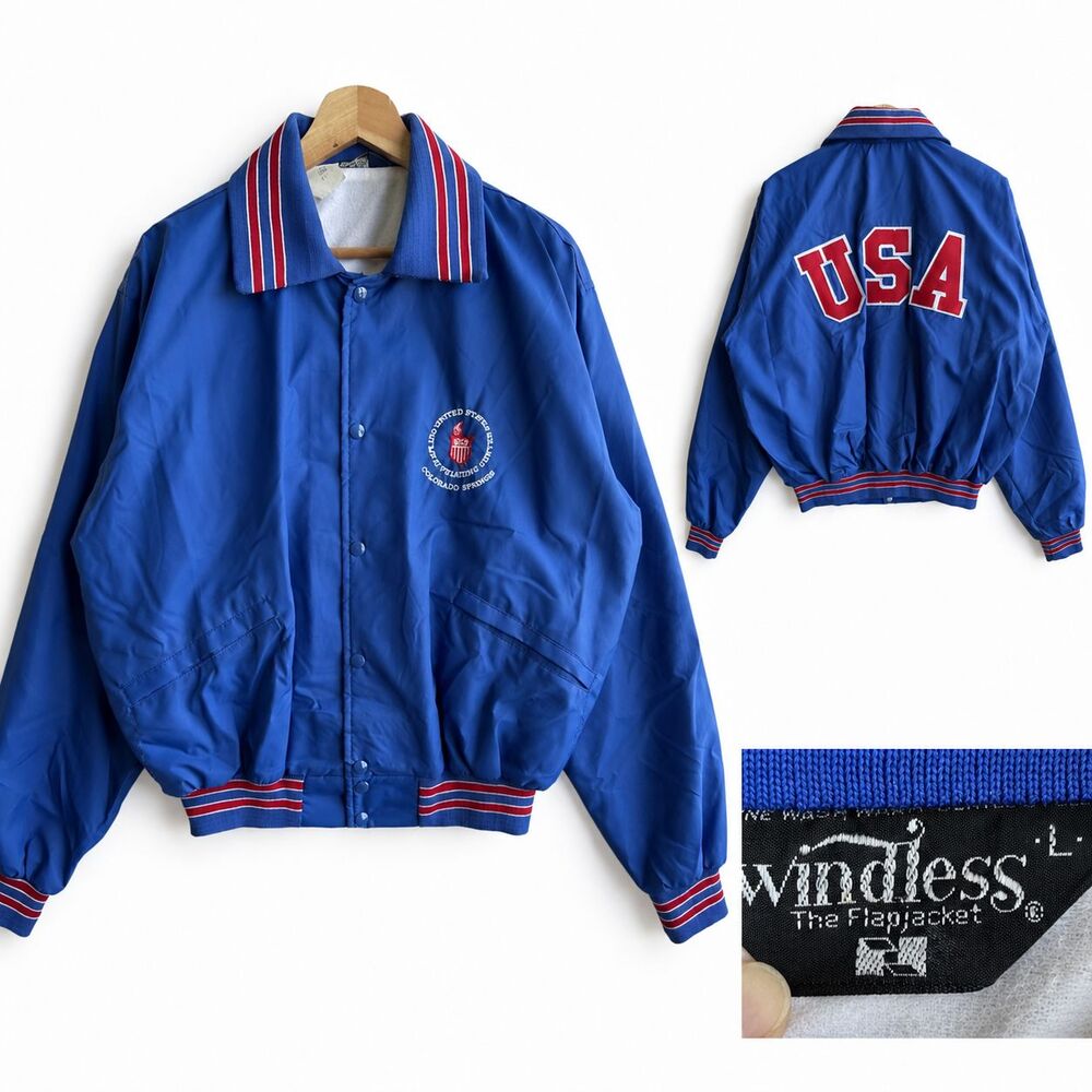 VTG 1980s Windless U.S.A Olympic Training Center Bomber Jacket Men’s Large Blue